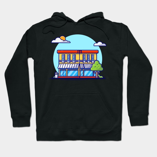 Street Café Building Cartoon Vector Icon Illustration Hoodie by Catalyst Labs